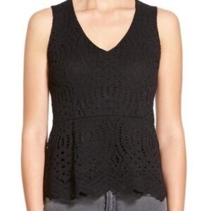 Willow & Clay Black Lace Peplum Tank Top Size Medium